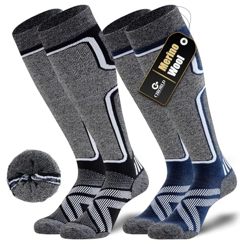 Cirorld 2 Paar Skisocken aus Merinowolle für Damen Herren, Wärmende Wolle Thermosocken Dicke Wintersocken für Kaltes Wetter, Schnee, Skifahren, Snowboarden, Schwarz&Blau 43-46
