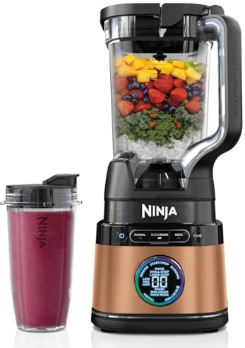 Ninja 2-in-1 Detect Power Mixer Pro & Single Serve | 1200W Mixer mit Krug, & Single Serve, Smoothies mixen, Gemüse hacken & Frozen Drinks mixen, Kupfer/Schwarz, TB301EUCP