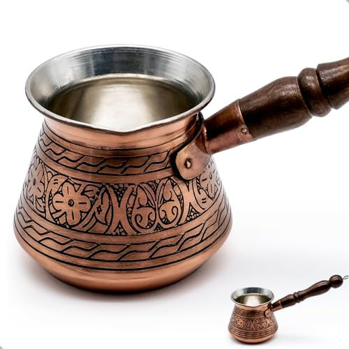450 ml handgefertigte Mokkakanne aus 2 mm dickem Kupfer graviert - Türkische Kaffeekanne - Türkischer Kaffeekocher - Cezve - Ibrik - Briki - Turkish Coffee Pot - Moka Pot - Kupferkanne - für 5 Per.