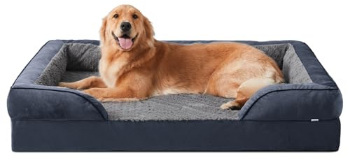 JOEJOY Orthopädisches Hundebett Grosse Hunde,107x81x17cm, Memory Foam Hundekorb Waschbar und Wasserdicht, Eierkarton-Schaum Hundebett Orthopädisch, Abnehmbar Hundebetten mit Hohem Rand, Dunkel Grau