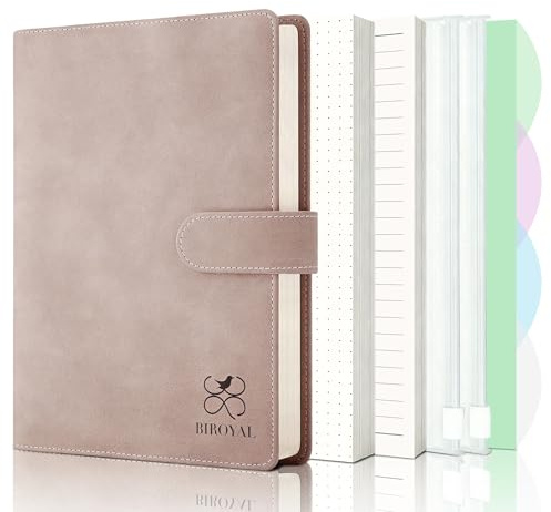 Notizbuch Ringbuch A5 Nachfüllbar, A5 Binder mit 6 Ringe, Tragbares Leder Ringordner mit Nachfüllpapier & Bindertaschen, Tagebuch für Erwachsene Bullet Journal für Schüler Berufstätige Reisende