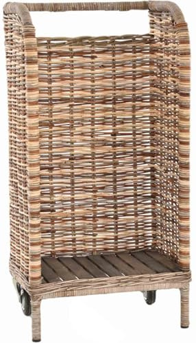 Holzwagen/Kaminholzwagen aus Natur Rattan Holzkorb mit Rollen und Griff Naturrohr (Mix)
