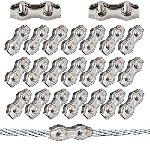 20 Stück M3 Drahtseilklemme Duplex Drahtseilclips Edelstahl für 3 mm Seil | Duplex Seilklemme Edelstahl 304 für Stahldrahtseil Befestigung