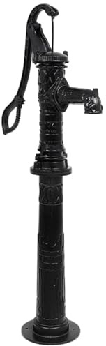 Handschwengelpumpe aus Gusseisen, mit Ständer für komfortable Arbeitsposition, 38 mm Innengewinde, max. Förderhöhe 7 m, Gesamthöhe 135 cm, für Garten, Hof oder Landhausnutzung