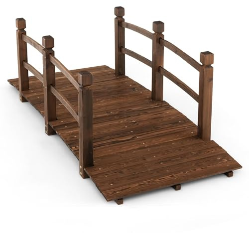 SOARS Holzbrücke mit Geländer, Gartenbrücke aus Fichtenholz, stabile Teichbrücke bis 150 kg belastbar, 171,5 × 75,5 × 58 cm, Zierbrücke begehbar, Dekobrücke für Garten, Teich & Bach
