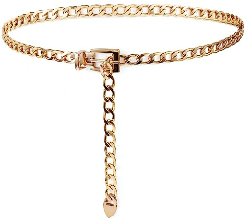 TIESOME Damen Kettengürtel, Gold Ketten-Gürtel Einstellbar Taillenkette, Dünne Taille Gürtel Rockgürtel für Damen, Waist Chain Belt for Women (L：130cm)