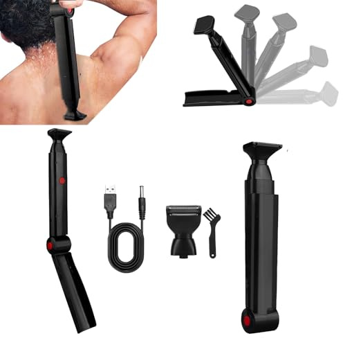 Rückenhaarrasierer, Rückenrasierer Herren mit 2 Scherkopf Faltbar Rücken Rasierer Mann Rückenhaare Entfernen Epilierer Herren Körperrasierer Herren mit Ergonomischem Griff für Gesichts Arm Kinn