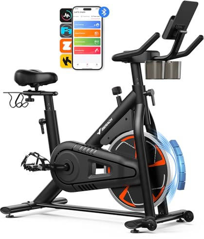 MERACH PRO Heimtrainer Fahrrad mit 8KG High-Inertia Schwungrad für Optimierte Laufruhe, Leises Magnetbremssystem, Verstärkter H-Rahmen, Stoßdämpfender Luftkissensattel, Eigene App, Bis 150KG