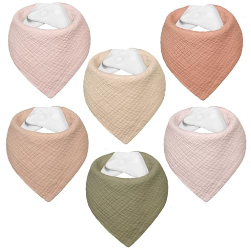 IKWOLETI Musselin Lätzchen Baby Dreieckstuch Baby Halstuch Baby für Junge und Mädchen, Hochgradig Saugfähig und Verstellbar, 6 Stück