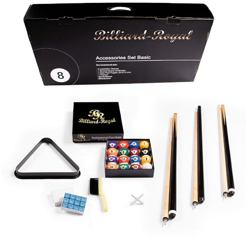 Billiard-Royal Billard Accessoires-Set Zubehörset Basic Geschenke für Männer enthält Queues Kugeln Triangel Bürste Billardkreide für Anfänger und Fortgeschrittene