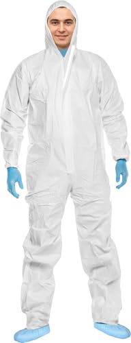ACE CoverX Arbeits-Overall mit Kapuze - Einweg-Schutzanzug für die Arbeit - gegen Chemikalien & Partikel - Weiß - 3XL