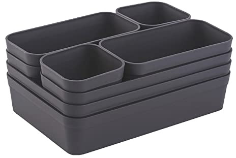 Gariella 1x Schubladen-Organizer Set Aufbewahrungs-Box Einteiler Trenn-System verstellbar Utensilien Stauraum Wohn-Badezimmer Kunststoff anthrazit