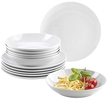 Mäser Barca Teller-Set für 6 Personen, 12-TLG. Tafelservice, Porzellan, Weiß
