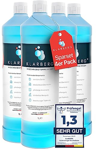 KLARBERG 4L Wischroboter Reinigungsmittel Konzentrat für Boden-/Saugroboter | Bodenreiniger für Saugwischer Nasssauger und Saugroboter mit Wischfunktion. Reinigt Laminat Fliesen und Parkett streifenfrei.