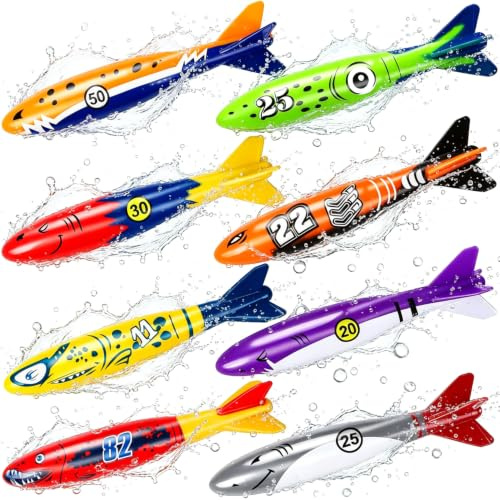 DTYDECLE 8 Stück Torpedo Tauchen Spielzeug für Pool & Schwimmbad | Schwimmbad Torpedo Spielzeug Tauchspielzeug Set für Kinder Sommer Unterwasserspiel Poolpartys und Tauchtraininng