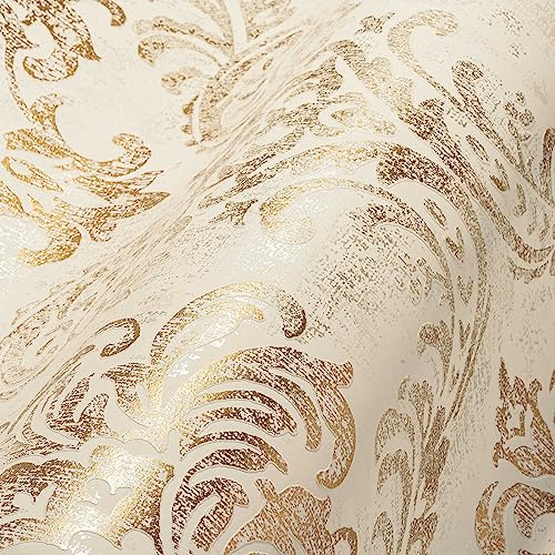 Livingwalls Travel Styles Vliestapete mit Ornamenten 10,05 m x 0,53 m – Weiß, Gold, Silber – Barocktapete Wandtapete für verschiedene Räume – 391125