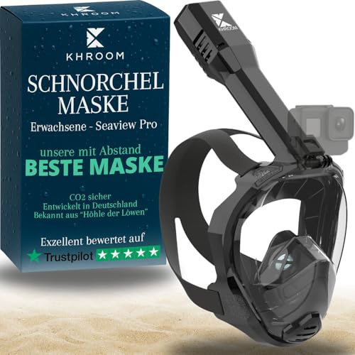 Khroom Schnorchelmaske Erwachsene Vollmaske | Unsere Beste CO2 sichere Tauchermaske Seaview Pro zum Schnorcheln | Tauchmaske Vollgesichtsmaske | Fullface Tauchermaske (L/XL, Schwarz)