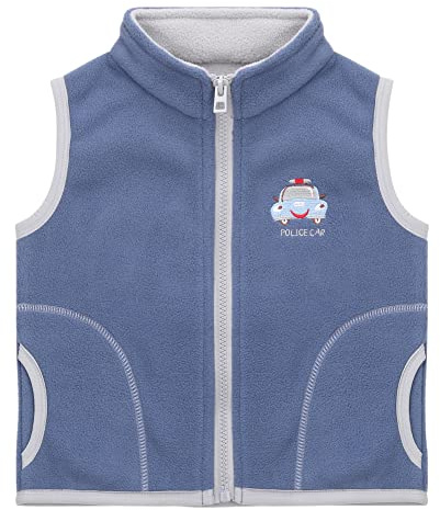 Camilife Baby Kleinkind Kinder Jungen Mädchen Polar Fleece Weste Stehkragen Reißverschluss Fleeceweste Kinderweste Ärmellose Kinderjacke Cartoon Kleinwagen Pattern Dunkelblau Herstellergr. 90