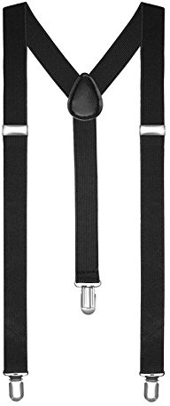 Boolavard Hosenträger Herren Damen Hosen Träger Y Form Style Clips Schmal Neon Bunt Farbig (1. Schwarz)