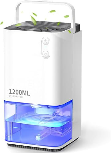 EasyAcc Luftentfeuchter,1200ml Elektrischer Entfeuchter,0.96kw/24H Energiesparend Klein Leise Tragbarer Raumentfeuchter mit Automatischer Abschaltung und Schlafmodus für Wohnung, Badezimmer, Keller