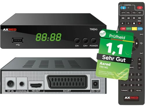[ Test SEHR GUT, Note 1.1 *] AXRED T90 HD DVBT2 Receiver mit PVR Aufnahmefunktion, DVBT Reciever für DVB-T & DVB-T2 Antennen, DVB T Receiver für TV Fernseher Radio DVB T2 Antenne, HDMI SCART USB