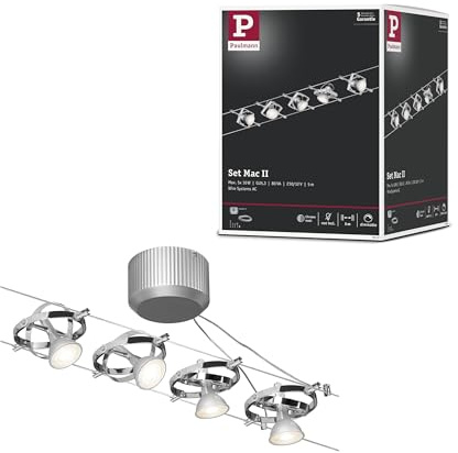 Paulmann 94133 Seilsystem Mac II Set erweiterbar max.5x10W Chrom matt Seilleuchte Hängeleuchte Drahtseilsystem ohne Leuchtmittel