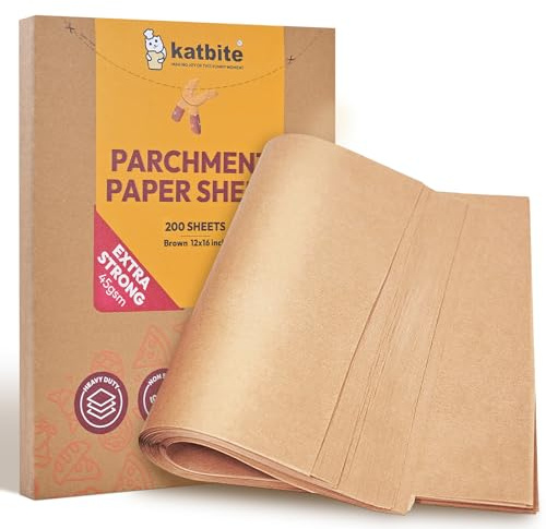 katbite Braun Backpapier Zuschnitte, 200 Blatt 30 x 40 cm Backpapier, zum Backen von Keksen, Kochen, Backen, Braten