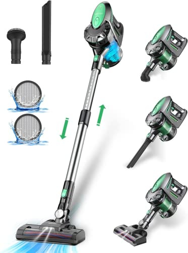 Vactidy Akku Staubsauger kabellos, Blitz V8 Kabelloser Staubsauger mit abnehmbarem Akku, 22KPa Saugkraft für Hartholzböden, bis zu 35min Laufzeit, Grün