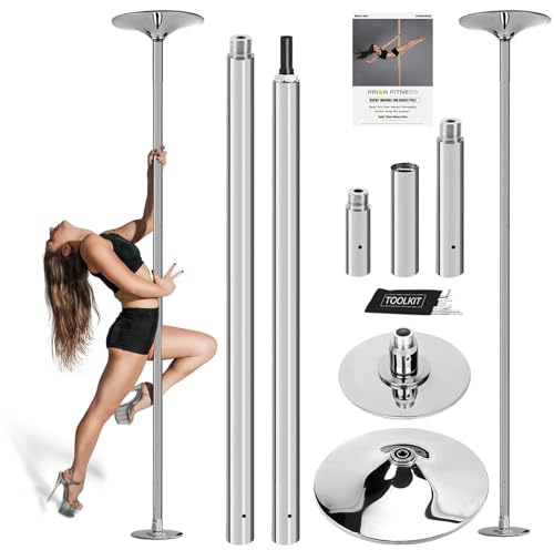 PRIOR FITNESS Professionelle Tanzstange, 45mm Poledance Set, Höhenverstellbar, Robust, Drehbar & Abnehmbar, Tragbar, CE-Zertifikat, Silber – Für Heim, Wohnung, Studio, Party & Fitnes