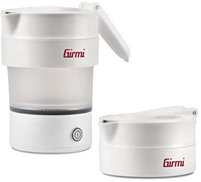 Girmi BL03 Zusammenklappbarer Reise-Wasserkocher, Silikonkrug, 0,6 Liter Fassungsvermögen, 600 W, Platzsparend, BPA-frei, Abnehmbares Kabel, Weiß