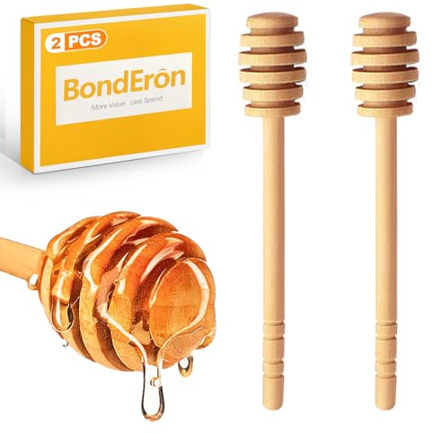 BondEron 2 Stück Honiglöffel Olivenholz 16cm mit Spirale, Nachhaltiger Honigheber Dosierer für Honig Sirup Küche Tee, Honey Spoon Geschenkidee