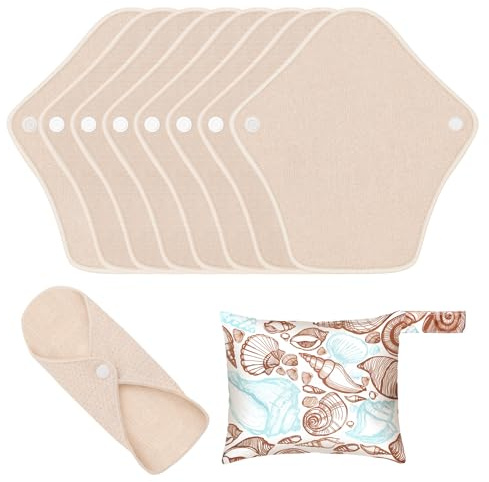 MQUPIN Wiederverwendbare Damenbinden aus Bio-Baumwolle, 8 Stück Reusable Cotton Pads Waschbare Slipeinlagen, Waschbar Damenbinden für Menstruation, Auslaufsicheres Design, Geeignet für alle Frauen