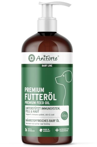 AniForte Barf Futteröl für Hunde 1L – Natürliches, kaltgepresstes Premium Barf Öl, ideale Mischung reich an Omega 3 & Omega 6, Barföl als artgerechter & ausgewogener Barf Zusatz
