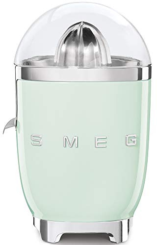 Smeg, Elektrische Zitruspresse CJF01PGEU, manuelle Druckpresse, tropfsicherer Auslauf und Universalkegel, rutschfeste Basis, integrierte Kabeltrommel, 70 W, Pastellgrün