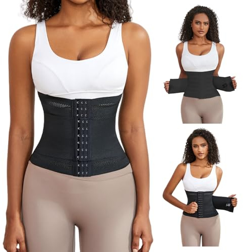 RICKMASK Waist Trainer Damen Fitness Waisttrainer, Bauchweggürtel Gürtel Verstellbarer,Korsett Damen Bauchweg Waisttrainer Taillenformer (Übergröße, Schwarz, M)