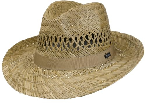 Lipodo Classic Fedora Strohhut Bogart Ripsband Made in Italy Herren Frühling Sommer Natur L (58-59 cm)