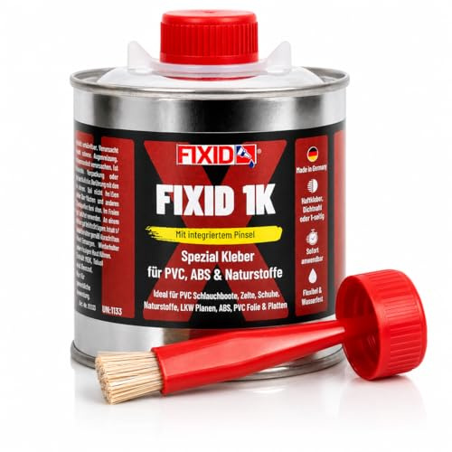FIXID 1K Schlauchboot Reparatur Kleber extra stark 250ml mit Pinsel - Flüssiger PVC Kleber zum Flicken und Kleben von Luftmatratze Pool Boot Sup Board - Reparaturkleber selbstklebend wasserdicht