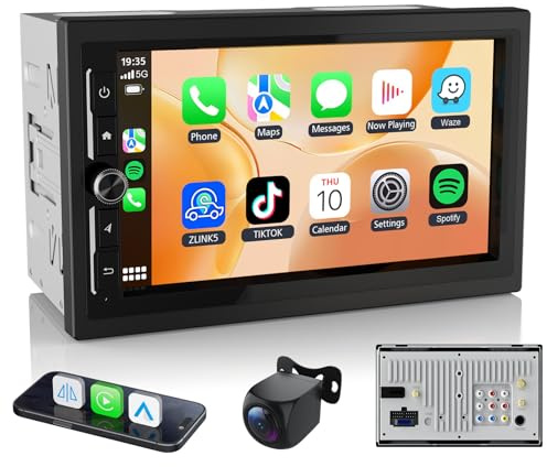 Haudio 2 DIN Autoradio mit Bildschirm, 7 Zoll Wireless CarPlay Apple Android Auto, DAB+ Radio Bluetooth Car Play Touch Display mit Navi GPS, WiFi, Rückfahrkamera, FM/AM/DSP