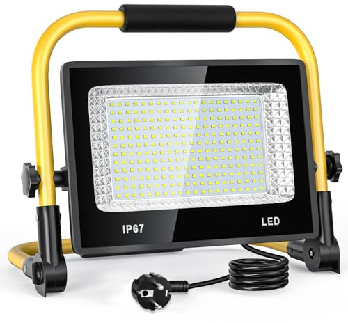 100W LED Baustrahler, 6500K LED Arbeitsleuchte 2m Kabel mit Stecker, IP67 Wasserdichtes Flutlichter Arbeitsleuchte Bauscheinwerfer für Werkstatt Baustelle Garage