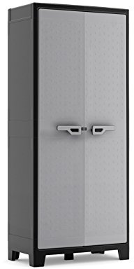 Keter Titan Kunststoffschrank/Besenschrank, Utility, schwarz/grau, 80 x 44 x 182 cm, inkl. Einlegeböden, für drinnen und draußen, wasserdicht, aus 70% recycelten Materialien