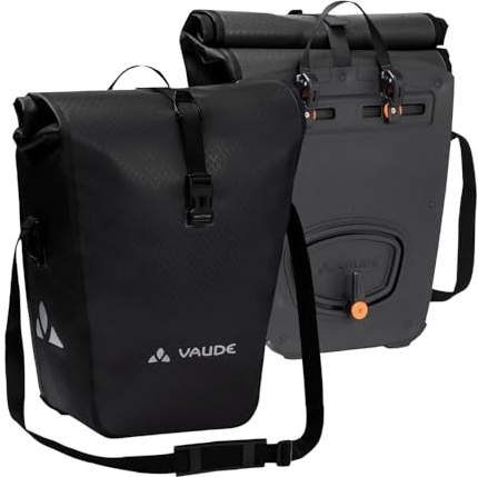 VAUDE Fahrradtaschen für Gepäckträger Aqua Back 2x24L in all black 2 x Hinterradtaschen wasserdicht, Fahrrad Gepäckträgertasche hinten, einfache Befestigung – Made in Germany