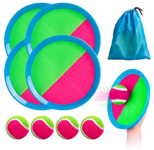 INPODAK Klettballspiel Wasserdicht Wurf Fangspiel Set Klettball Strandspielzeug Wurfspiel Kinder Erwachsene Garten Draußen Strand Spiele mit Aufbewahrungstasche Kinder Geschenke ab 3 Jahre
