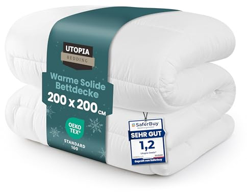Utopia Bedding Bettdecke 200 x 200 cm, Ganzjahresdecke 370 GSM Füllung, atmungsaktive Schlafdecke, Steppdecke, Super Weiche Kuschelige (Weiß)