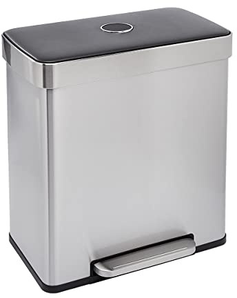 Amazon Basics Rechteckig Recycling-Mülleimer mit 2 Fächern, 60 l, Silberfarben