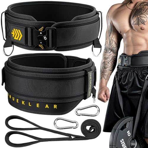 MANUEKLEAR 2-in-1 Gewichthebergürtel & Dip-Gürtel mit 92cm Seil, Doppellagiger Gewichtsgürtel Herren Frauen, Gym Lifting Belt für Klimmzüge Kniebeugen