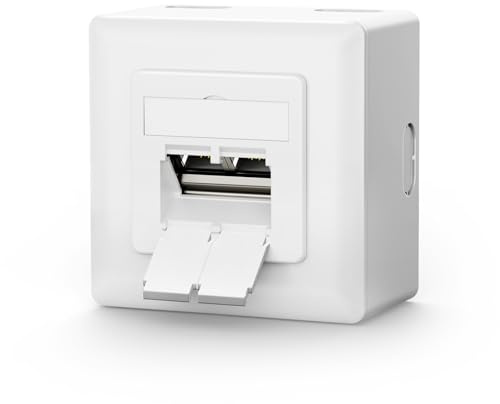 VCELINK RJ45 Netzwerkdose CAT6A, 2 Port LAN Dose für Aufputz oder Unterputz | 10 Gbit/s Geschirmt Aufputzdose 500 MHz, universal netzwerkdose, PoE, CAT6 CAT5, EIA/TIA T568A&B, Weiß, 1 Stück