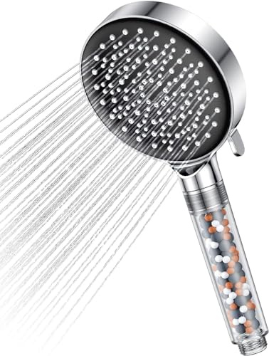 YEAUPE Wassersparender Duschkopf mit Filter, Regendusche Duschkopf Druckerhöhend, Duschbrause mit 6 Strahlarten, Sparduschkopf, Chrom, 7,5L/Min