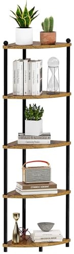 Ruichang Eckregal stehend mit 5 Ebenen, bücherregal, Standregal, Aufbewahrungsregal, Lagerregal für Küche, Bad, Wohnzimmer, Büro, 143.5 x 29 x 29 cm, Schwarz