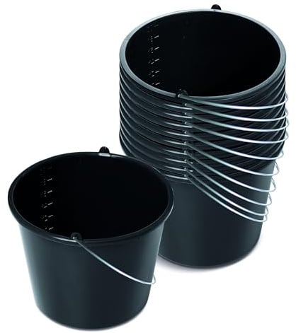 Kistenberg 10x Baueimer 20 Liter | Eimer mit Skala und ergonomischem Griff | aus robustem Kunststoff | schwarz | ideal für Bauarbeiten, Garten und Heimwerkerprojekte | 36,5 x 28 cm