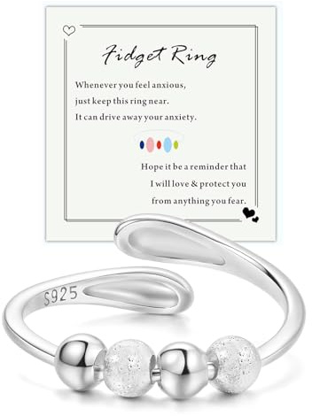 HEEYA Anxiety Ring für Damen Silber 925 Angst Ring mit Zirkonia Offen Verstellbar Anti-Stress-Ring mit Perlen Spinner Fidget Ringe Frauen Hypoallergen Stimmungsring gegen Stress Unisex